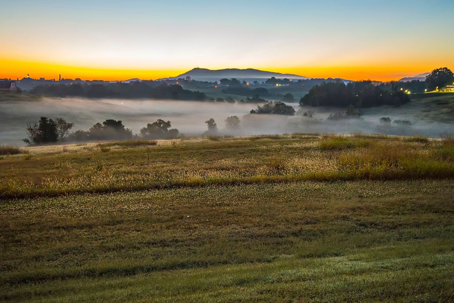 sunrise landscape over Morganton town in North Carolina